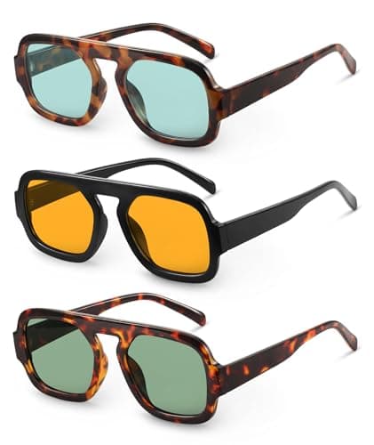YDAOWKN Retro Square Aviator Sunglasses for Women Men Trendy Flat Top Sun Glasses UV Protection Vintage Shades - Image 1