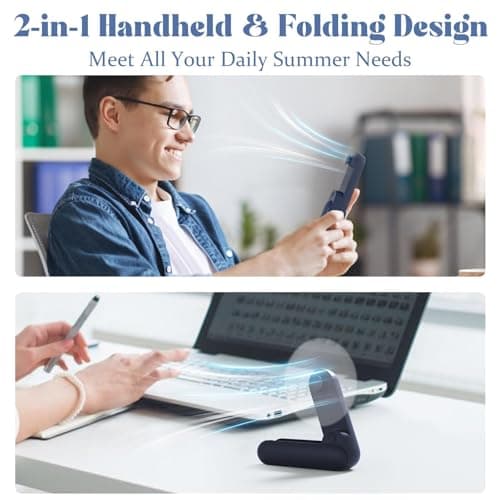 Lerat Portable Handheld Fan, 2 IN 1 Mini Hand Fan, Battery Operated [8-15 Working Hours], USB Rechargeable Personal Foldable Fan for Indoor, Small Pocket Fans Travel Essentials for Outdoor (Blue) - Thumbnail 2