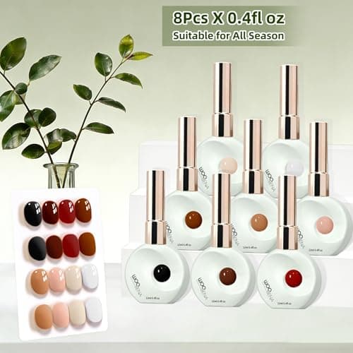 Woobena 8 Colors Gel Nail Polish Set, Nail Polish Gel UV Brown Gel Polish Kit with Long Lasting, Salon-Quality Gel Polish Colors for DIY Nail Art at Home HEMA/TPO Free - Thumbnail 2