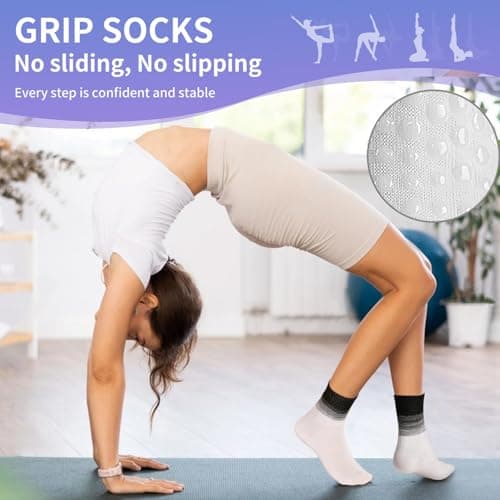 GIAG.IO Cute Pilates Socks, Pilates Socks with Grips 5 Pairs for Women Non-slip Yoga Sock Size 7-9 for Barre Ballet Barefoot Workout (White) - Thumbnail 2