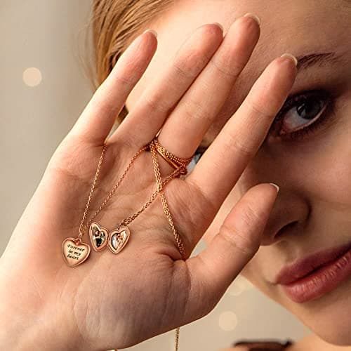 Bestyle "Forever in My Heart Locket Necklace Small Silver Rose Gold Heart Locket Pendant for, Love Statement Locket Necklace Chain for Mom Mother Wife Daughter, 18"+2" Chain - Thumbnail 2