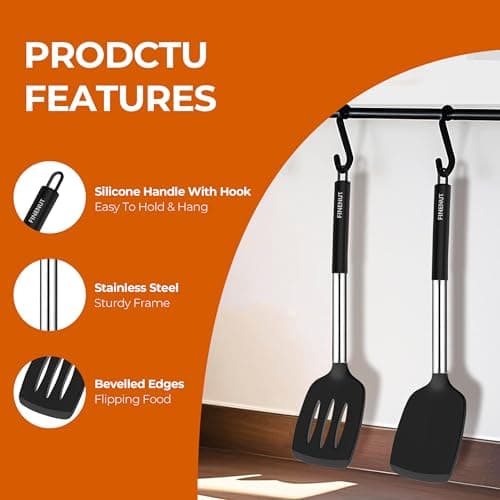 FINENUT Silicone spatula Solid&Slotted Turner Set of 2, for Flipping Fish Pancake Egg,Scratch-Proof for Nonstick Pans,446°F High Heat Resistant BPA-Free Kitchen Cooking(Black) - Thumbnail 4