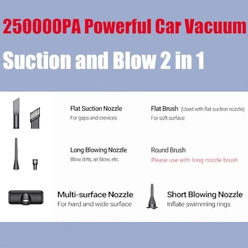 Runful 4000mAh Battery High Power Handheld Car Vacuum Cleaner, 25000PA Powerful Car Vacuum Blow and Suction 2 in 1, Best Cordless Vacuum,High Power Portable Vacuum Cleaner for Home - Thumbnail 6