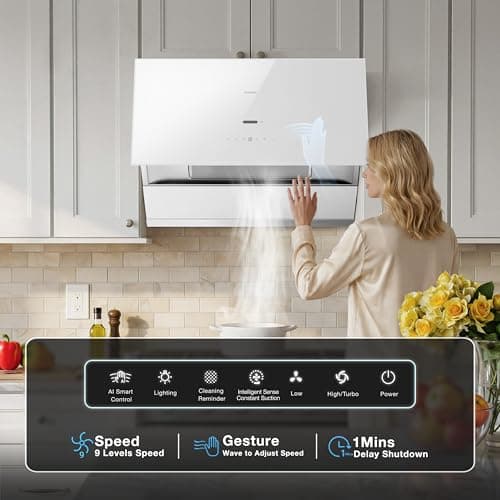 ROBAM Under Cabinet or Wall Mount Kitchen Range Hood 30" R-Max3 Black, 1200CFM Auto-Adjust Speed Control with LED Lights Vent Hood, Fingerprint Resistance and R-Link Tech - Thumbnail 4