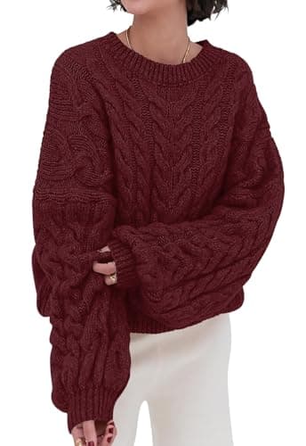 PRETTYGARDEN Oversized Wine Red Sweater for Woman 2026 Long Sleeve Chunky Cable Knit Valentines Sweater Women Cute Sweaters (Wine Red, Small) - Image 1