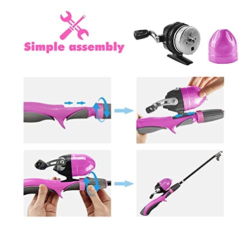 Urban Deco Kids Fishing Pole, Kids Fishing Starter Kit Rod and Reel Combos Portable Telescopic Fishing Rod with Tackle Box for Boys,Girls,Youth,Beginner - Pink - Thumbnail 5