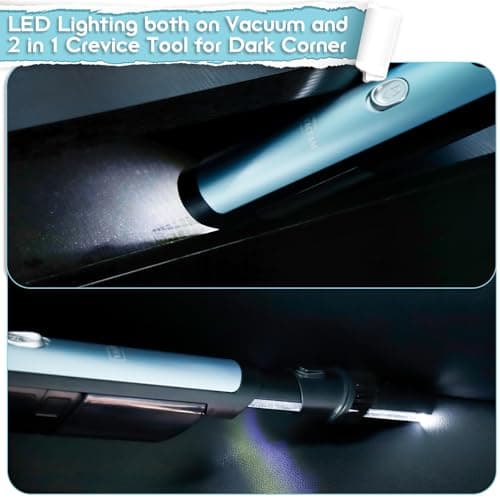 VACFAM Handheld Cordless Vacuum Cleaner, Portable Car Vacuum with 18KPa Suction Power, Quick-Charge Hand Vac with LED Headlight & Storage Dock for Home Office Desk Keyboards Pet Hair, Blue - Thumbnail 5