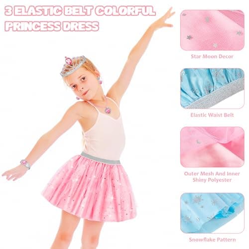 LJZJ Princess Dress Up Toys & Jewelry Boutique, Costumes Set incl Color Skirts, Shoes, Crowns, Accessories, Girls Role Play Gift for 3 4 5 6 Year Old Girl Toddler ​B-Day Party Favors - Thumbnail 4