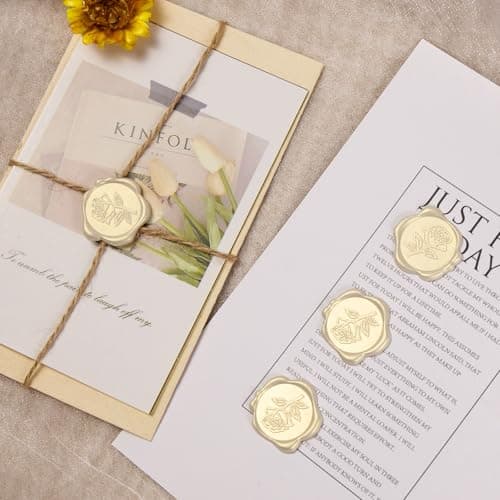 Pilloze 50 Pcs Ivory White Rose Style Wax Seal Stickers, Self Adhesive Wax Seal for Wedding Invitation, Easy Use Good Adhesion, Ivory White Rose Envelope Stickers Perfect for Invitation - Thumbnail 6