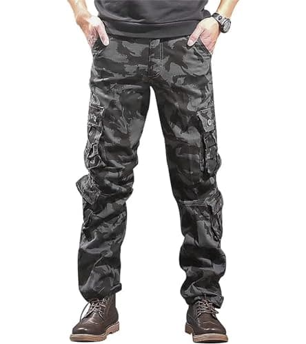 BAYAMO Mens Camo Cargo Pants Military Fatigue BDU Pant Hunting Combat Work Hiking Casual Pants with 8 Pockets (Camo Black,40) - Image 1