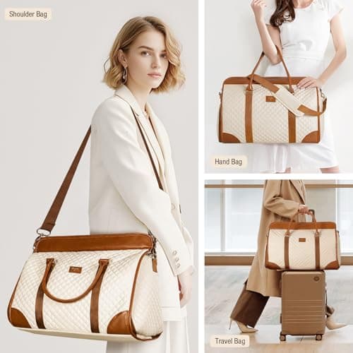 Tonyeee Convertible Garment Duffel Bags for Travel, Carry On Garment Bag with Shoe Compartment, 3 in 1 Foldable Suit Duffle Bag for Women, Jenni Bag for Hanging Clothes, Beige (1Pcs Set) - Thumbnail 2