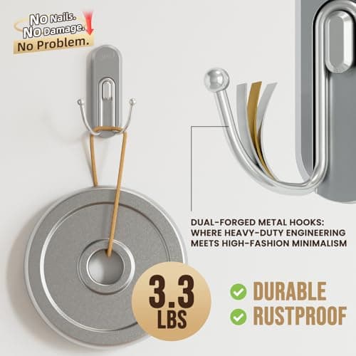 TAILI Adhesive Hooks for Hanging, 4 Coat Hooks & 6 Strips, Heavy Duty No-Drill Removable Large Wall Hanger for Towel, Backpack, Hat, Door,Kitchen Home Decor, Decorative Key Holder - Silver - Thumbnail 5