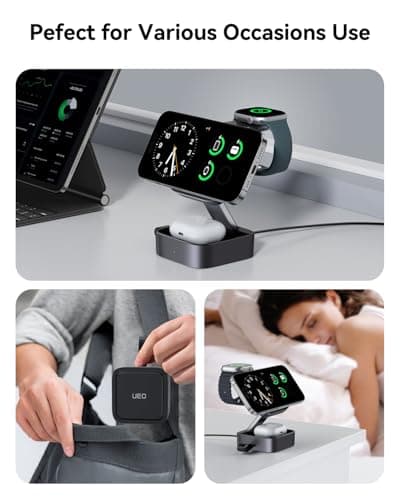 UEQ 3 in 1 Wireless Charging Station for Apple Devices,Compatible with MagSafe Charger Stand,Foldable Fast Travel Magnetic Wireless Charger for iPhone 17 Air 16 15 14 13 12,Apple Watch&AirPods Pro - Thumbnail 4
