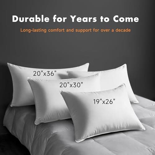 Baigee Goose Down Pillow Standard Size, Luxury Hotel Collection Bed Pillow for Sleeping,3-Chamber Design,Downproof,100% Cotton Shell (White, 19"x26") - Thumbnail 6
