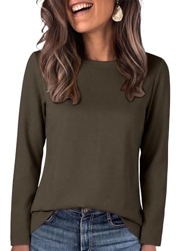 ANRABESS Long Sleeve Shirts for Women,Soft Stretchy Wrinkle-Free Tops,Casual Crew Neck T Shirt for Work Daily Fall Dark Brown Small - Image 1