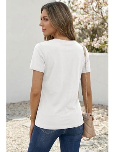 Women's T Shirt Cotton T-Shirts Short Sleeve Crewneck Basic Solid Color Tee Loose Fit Shirts Breathable Comfy Summer Tops for Women 2026 White - Thumbnail 5