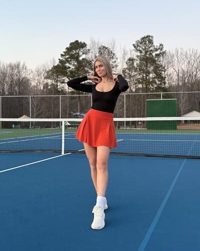G4Free Tennis Skorts with Pockets Tummy Control High Waist Golf Skirts Stretchy Workout Athletic Skort Inner Shorts(Rust Orange,XL) - Thumbnail 2