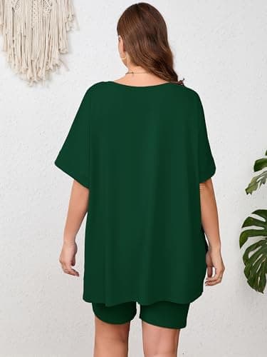 AusLook Women's Plus size 2 Piece Short Outfits Set Short Sleeve Tops and Shorts Pants Dark Green 5X Casual Comfy Soft Ladies Short Sleepwear Lounge Pajama Matching Set - Thumbnail 2