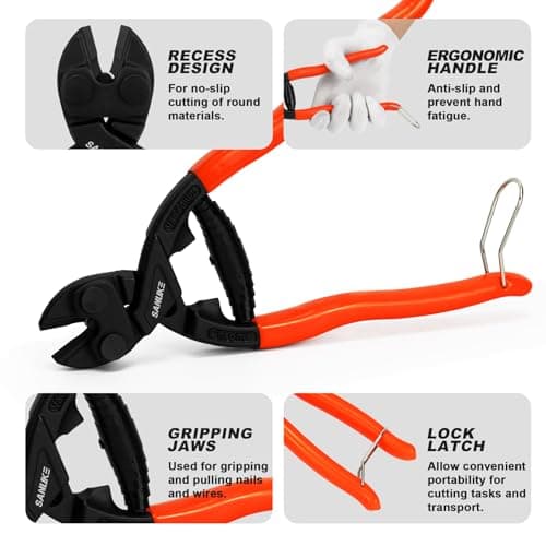 Sanuke 8-inch Mini Bolt Cutter with Recess and Spring, Heavy Duty Bolt Cutter with Security Lock, Ergonomic Handle, CR-V Steel Blade for Wire, Cables, Small Screws - Thumbnail 3