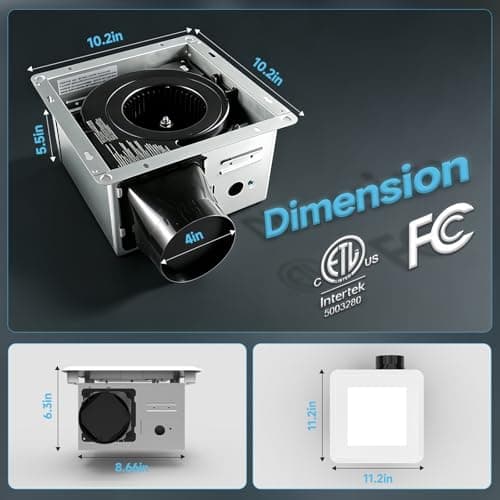 AHAWILL 8" Ultra Quiet Bathroom Exhaust Fan with Light,80 CFM,1.0 Sones,5CCT Dimmable,1000LM Ceiling Mount Bathroom Fan,Bathroom Vent Fan with Light,ETL & FCC Certified - Thumbnail 2