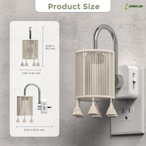 L LOHAS LED Night Lights Plug into Wall, Boho Fabric Cylinder Night Light with Tassel, 0-100LM Dimmable Night Lights, Dusk to Dawn Sensor, Vintage Nightlight for Bedroom, Living Room, Hallway - Thumbnail 5