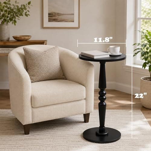 Round Side Table for Small Spaces - Small Accent End Table Nightstand with Solid Wood Top and Pedestal Leg - Modern Drink Table for Livingroom, Bedroom, Corners, Office - Thumbnail 3