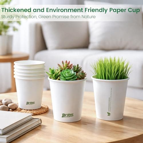 Biotakeware 8 oz Disposable Paper Cups, 300 Pack Bulk White Paper Coffee Cups for Hot & Cold Beverages, Sturdy with Leak-Resistant Lining, Ideal for Office, Party, Home and Travel - Thumbnail 2