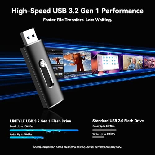 LINTYLE 128GB USB C Flash Drive Dual USB 3.2 Gen 1 Type C & USB A Thumb Drive, 150MB/s 2-in-1 USB-C Memory Stick for iPhone 15/16/17, Android Phone, Tablet, MacBook, Computer – Black (1 Pack) - Thumbnail 3