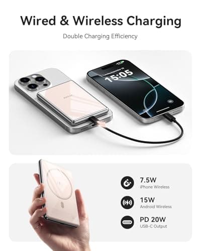 Kuulaa 10000mAh Magsafe Power Bank Ultra Slim 0.53'' Magnetic Wireless Portable Charger with USB-C Output, 20W PD Fast Charging for iPhone 16/15/14/13/12 Series, Tempered Glass Design - Thumbnail 4