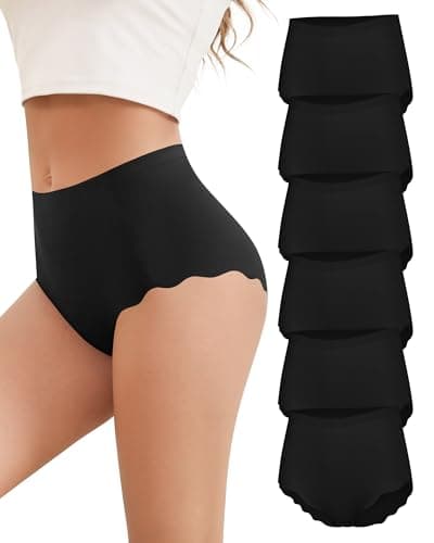 Cevapro Womens Underwear Seamless High Waisted Briefs No Show Full Coverage Wave Edge Ladies Panties 6 Pack - Image 1