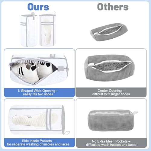 Dntorx 2 PCS Shoe Washing Machine Bag, Reusable L-shaped Zipper Laundry Shoe Bag for Washing Machine with Insoles Mesh Pocket for Washer and Dryer, Shoe Cleaning Bags for Sneaker Tennis Shoes - Thumbnail 3