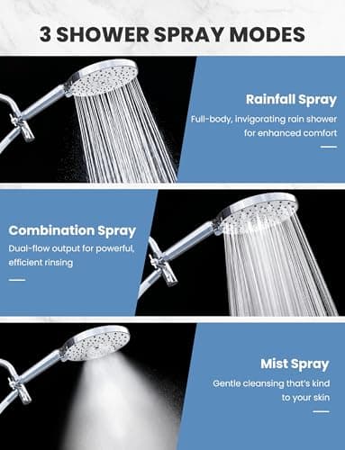 Magichome Filtered Shower Head Handheld Mother-Child Large Arm Combo, High Pressure 10-Spd Detachable Chrome Showerhead w/Stainless Hose, Water Softener Beads Hard Water - Remove Chlorine, Sliver - Thumbnail 6