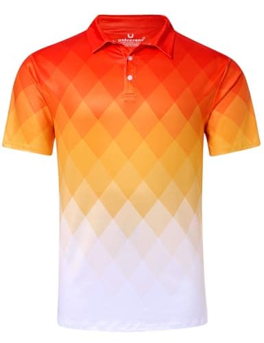 uideazone Polo Shirt for Men Slim Fit Athletic Golf Shirts Short Sleeve Orange White Yellow Performance Golf Polos 3XL - Image 1