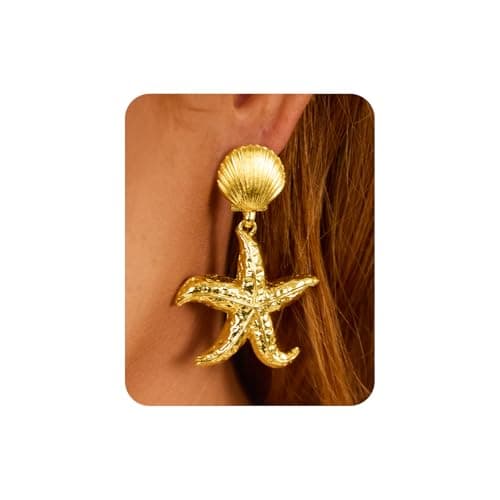UANNEAU Gold Chunky Earrings for Women Trendy, 14K Gold Plated Dainty Starfish Earrings Statement Minimalist Hypoallergenic Stud Earrings - Image 1