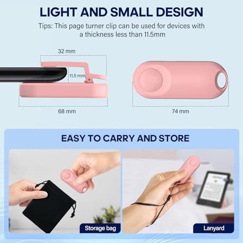 Oresoc RF Remote Control Page Turner for Kindle Paperwhite,Kindle Accessories Remote Photo and Video for E-Book iPhone iPad Android Tablets Reading Novels Comics Remote Control Extenders(Pink) - Thumbnail 6