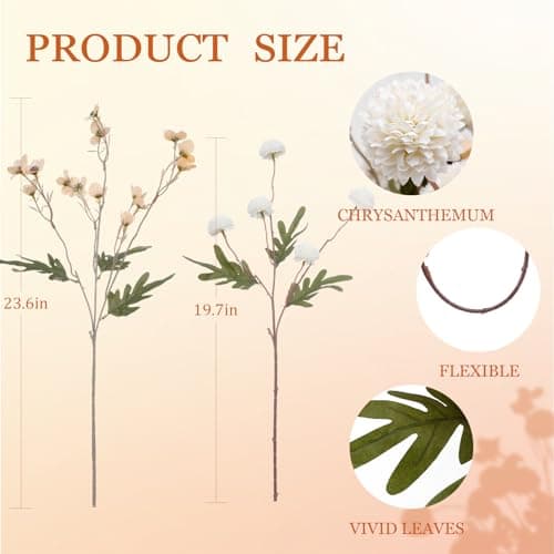 LILUYTO Faux Flowers for Vase,8 pcs Artificial Pom Pom Chrysanthemum Flowers with Wild Flowers,Spring Floral Stems Arrangements for Home Decor, Centerpieces for Tables, Rustic Decorations - Thumbnail 3