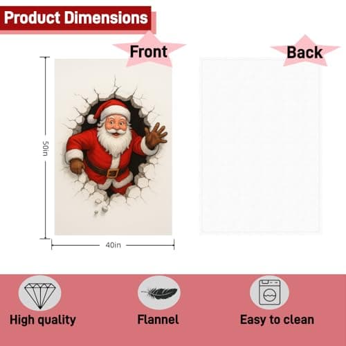 Carastora Santa Blanket - Soft and Warm Flannel Holiday Blanket, 40x50 inches, Perfect for Sofas, beds, Home, and White Elephant Gifts. - Thumbnail 2