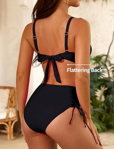 Nillocco 2 Piece Swim Suits for Women 2025 Swimsuits for Curvy Women High Waisted Bikini Sets U-Wire Cutout Tummy Control Bathing Suit Black Medium - Thumbnail 4