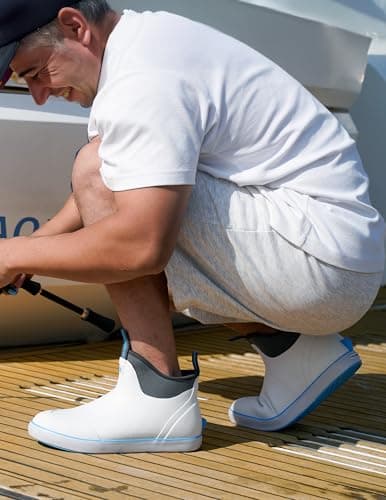 Trudave Deck Boots for Men, Waterproof Rain Boots with High Traction, Slip On Saltwater Fishing Boots Neoprene Rubber Ankle Boots for Boating Sailing - Thumbnail 2