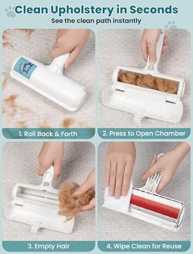 DELOMO Pet Hair Remover Roller: Reusable Lint Roller with Large Fur Bin - Portable Cat and Dog Hair Remover for Couch, Bedding, Car, Rugs & Furniture, Effective and Eco-Friendly, for Multi-Pet Homes - Thumbnail 4