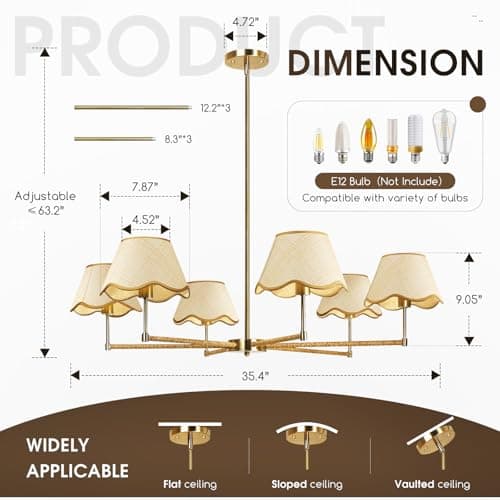 Tadpole Jump 6-Light Farmhouse Chandelier 35.4" Boho Rattan Chandelier with Height Adjustable Dining Room Chandelier for Kitchen Island, Living Room - Thumbnail 5