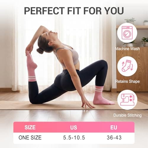4 Pack Pilates Crew Grip Socks for Women Non Slip Sticky Grippers Yoga Barre Slipper for Hospital Maternity Elderly Home Floor Reformer Ballet Dance Studio Athletic Thick Cotton - Thumbnail 4