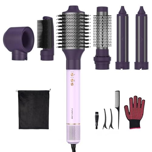 Funflow 6-in-1 Hair Dryer Brush with Premium Aluminum Body, 110,000 RPM High-Speed Air Styler with Auto-Wrap Curlers, 200 Million Negative Ions, for Drying, Curling, Smoothing & Volumizing