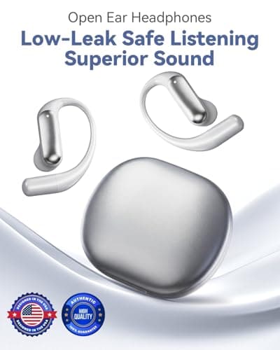 Wentronic Open Ear Headphones, Wireless Earbuds Bluetooth 5.4 with Digital Display, Secure Earhook, 48H Playtime, Enhanced Sound, Clear Calls, IP55 Waterproof Ultra-Light Sports Headphones - Silver - Thumbnail 2