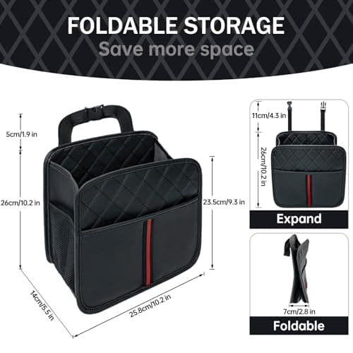 JHLGRE Car Seat Back Organizer, 1 Pack Multifunctional car organizers and storage with Cup Holders, Car Trash Can, Back of Seat Car Organizer for Kids & Adults, Universal for Most Cars, Black - Thumbnail 3