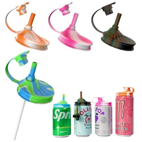 Dipesi 4 Pack Soda Can Lids with Straw,Silicone Soda Can Covers,Energy Drink Canning Lids,BPA-Free,Reusable Can Covers for soda,Coke,Beer,Juice,Fits Standard Cans - Image 1