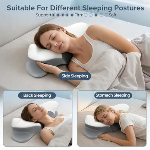 beslovo Cervical Neck Pillow for Pain Relief, Ergonomic Side Sleeper Pillow, Orthopedic Neck Support Contour Memory Foam Pillow for Side Back Stomach Sleepers, Ideal for Office Travel (Grey&White) - Thumbnail 6