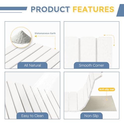 Osumlee Large Foldable Stone Bath Mat,Diatomaceous Earth with Non-Slip and Super Absorbent, Dry Mat with Quick Dry for Bathroom,Easy to Clean（23.6" Lx15.35 W,White） - Thumbnail 3