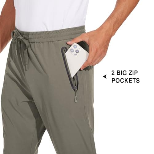 MOURCE Comfort-Fit Quick-Dry Track Pants - Men's Athletic Joggers Summer Casual, Khaki 3XL - Thumbnail 6
