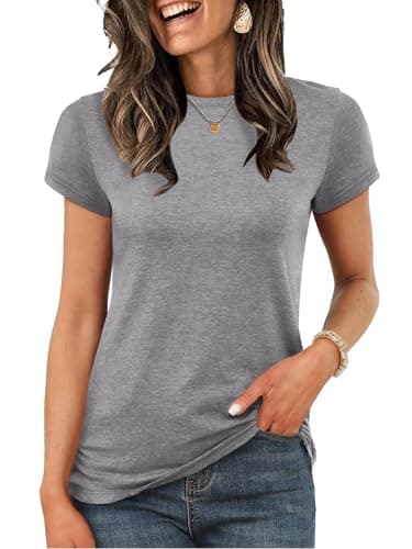 UNCLECAT Womens Short Sleeve Tops Summer Basic T Shirts Crewneck Causal Tee Grey